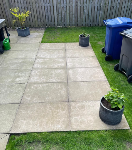 backyard patio paving slabs before excavation