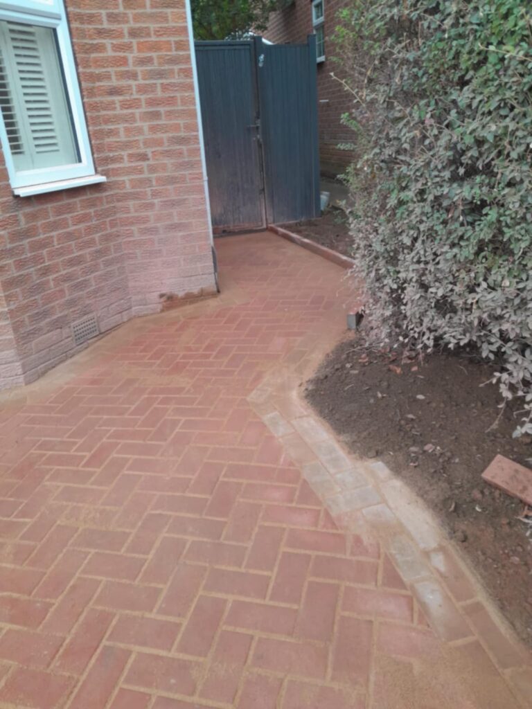 Newly completed brick paved pathway