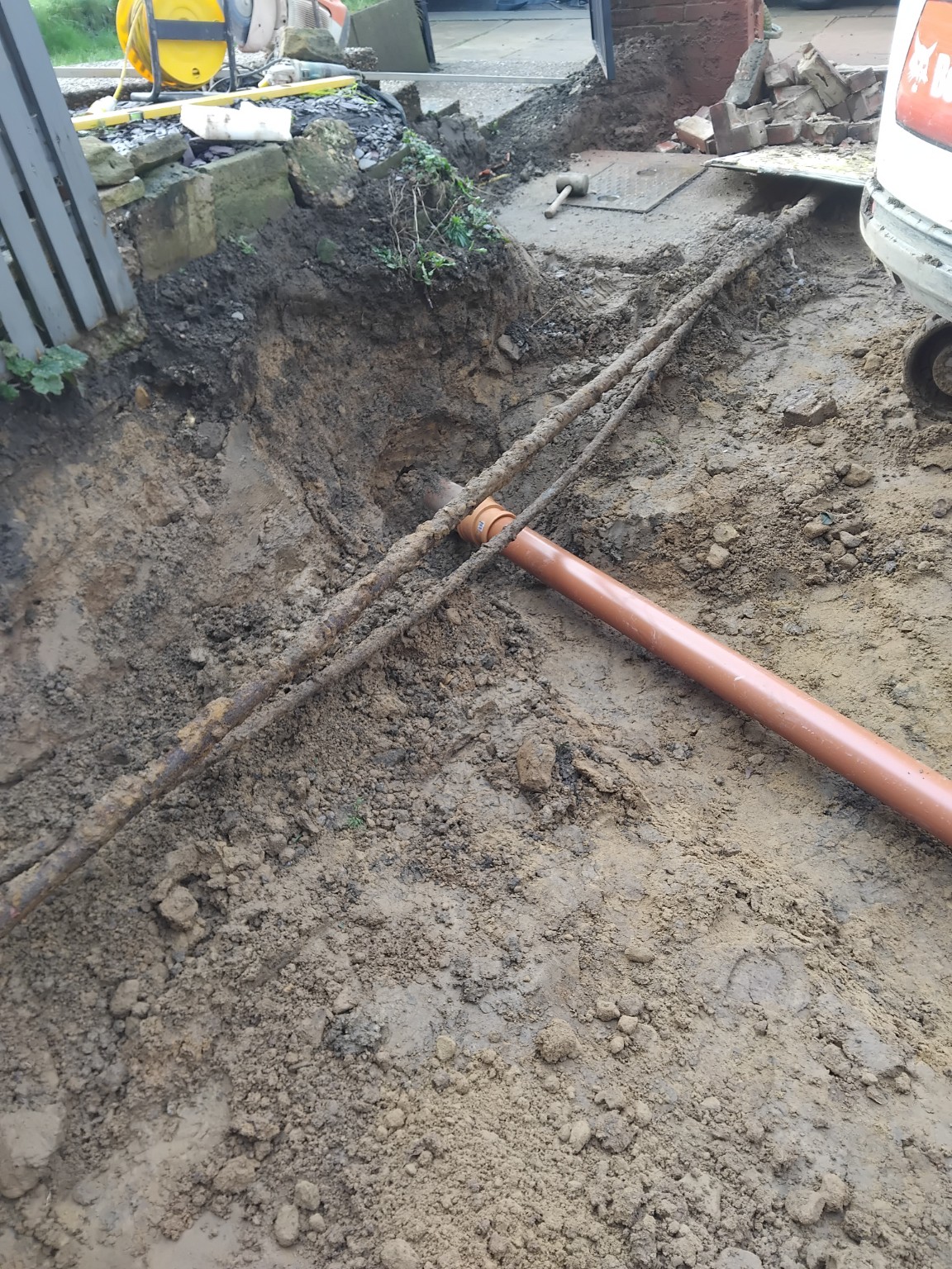 New drainage pipework installed across the excavated ground